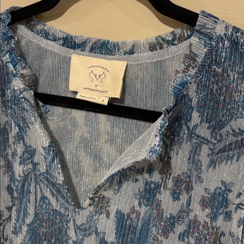 Anthropologie metallic floral pleated top - Picture 2 of 5